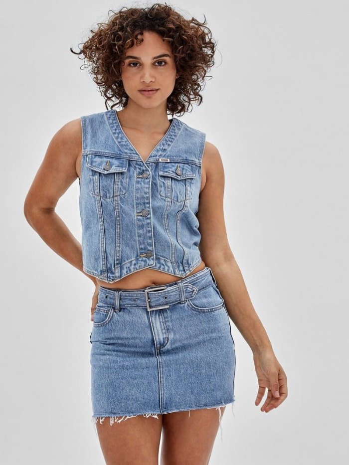 Női Guess Denim Mellény Kék | HU-806702