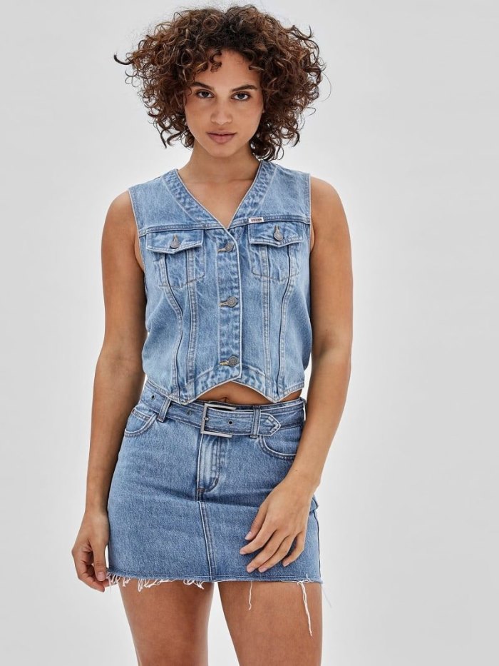 Női Guess Denim Mellény Kék | HU-806702