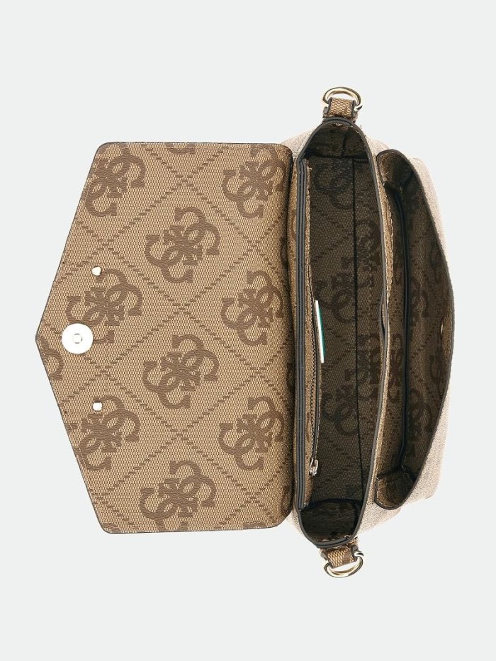 Női Guess Eco Brenton 4g Logo Crossbody Táska Bézs | HU-422393