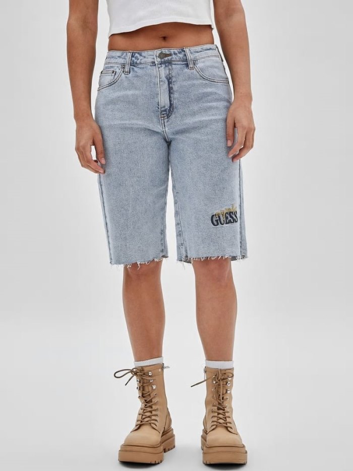 Női Guess Embroidered Logo Denim Shorts Világos Kék | HU-235647