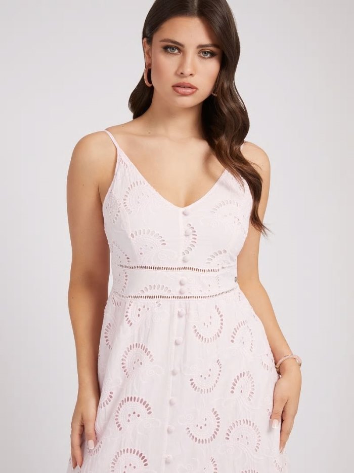 Női Guess Eyelet Long Ruha Rózsaszín | HU-083383