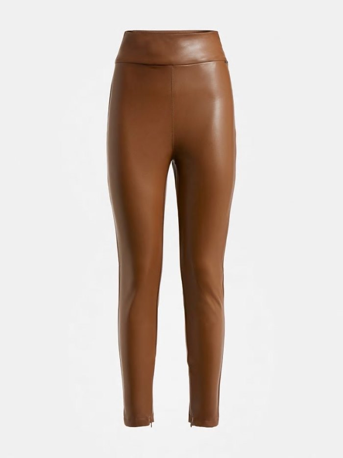 Női Guess Faux Bőr Leggings Barna | HU-594942