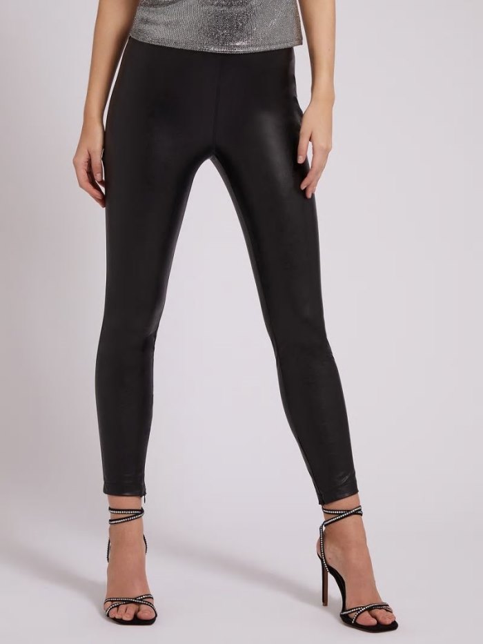 Női Guess Faux Bőr Leggings Fekete | HU-887489