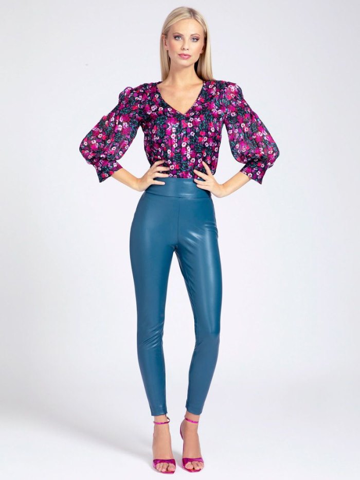 Női Guess Faux Bőr Leggings Kék | HU-958624