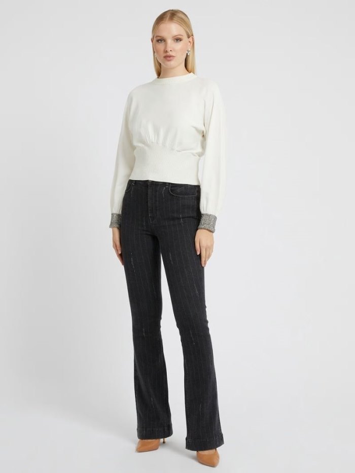 Női Guess Flare Denim Pant Pin-striped Ruházat Fekete | HU-253613