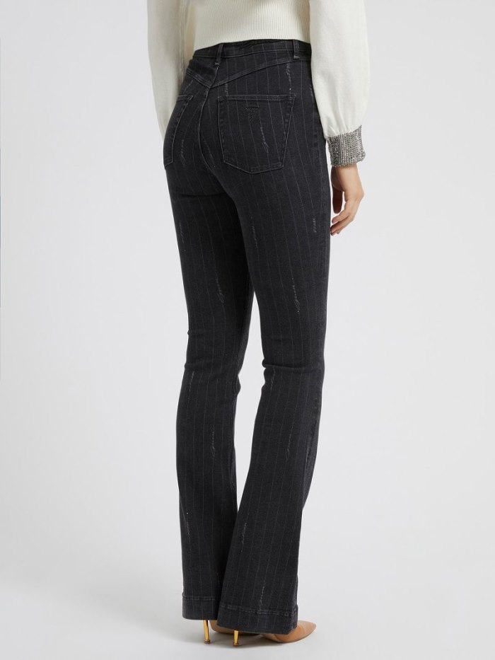 Női Guess Flare Denim Pant Pin-striped Ruházat Fekete | HU-253613