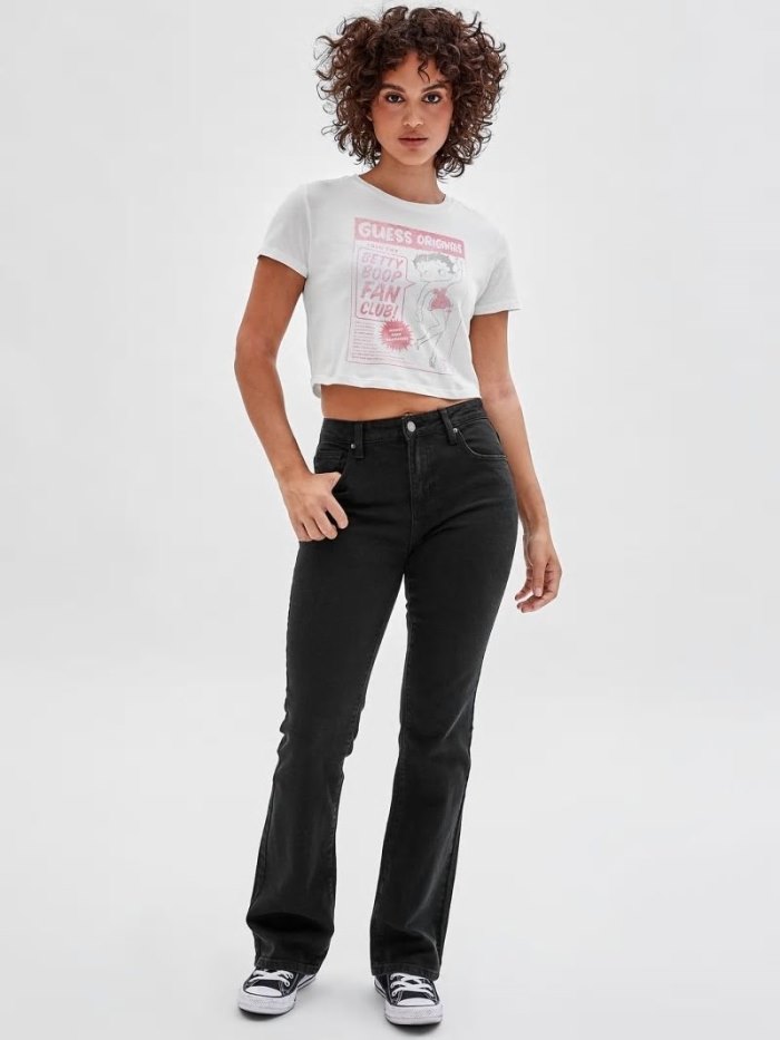 Női Guess Front Betty Boop Print Crop Póló Bézs | HU-170885