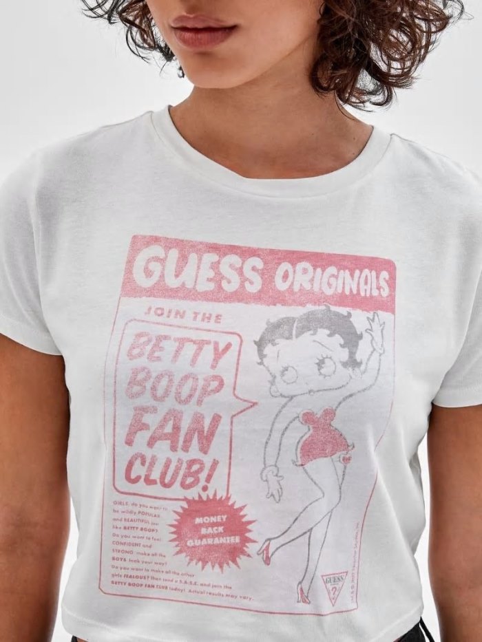 Női Guess Front Betty Boop Print Crop Póló Bézs | HU-170885