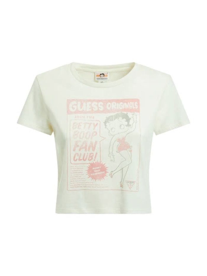 Női Guess Front Betty Boop Print Crop Póló Bézs | HU-170885