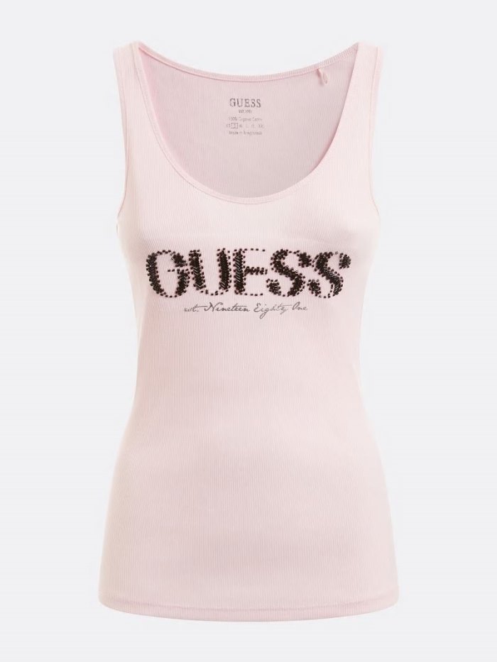 Női Guess Front Logo Tank Top Ujjatlan Póló Rózsaszín | HU-221277