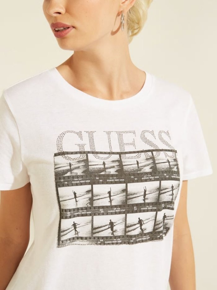 Női Guess Front Print Póló Fehér | HU-535081