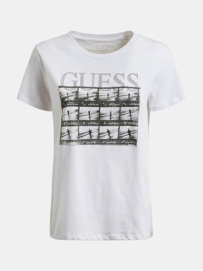 Női Guess Front Print Póló Fehér | HU-535081