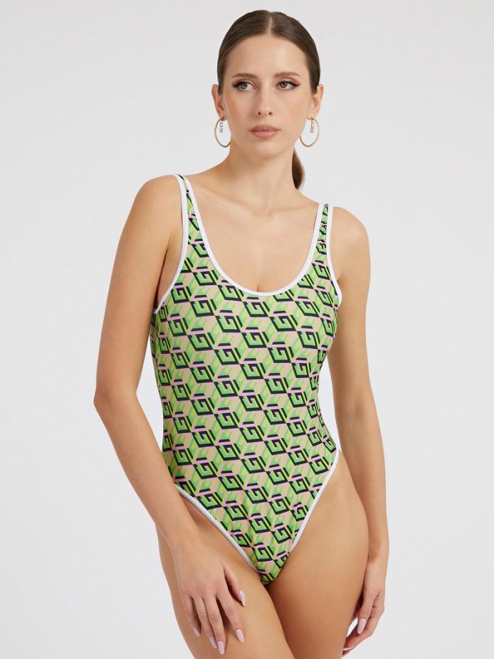 Női Guess G Cube Sportos One Piece Swimsuits Zöld | HU-239066