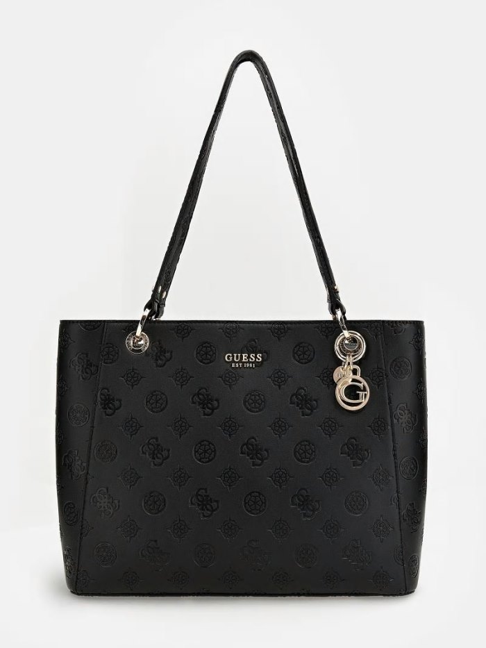 Női Guess Galeria Embossed Logo Tote Bag Táska Fekete | HU-038039