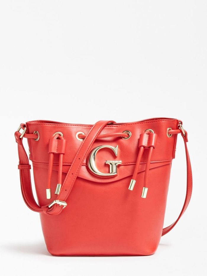 Női Guess Genevieve Bucket Bag Vödörtáska Piros | HU-480685