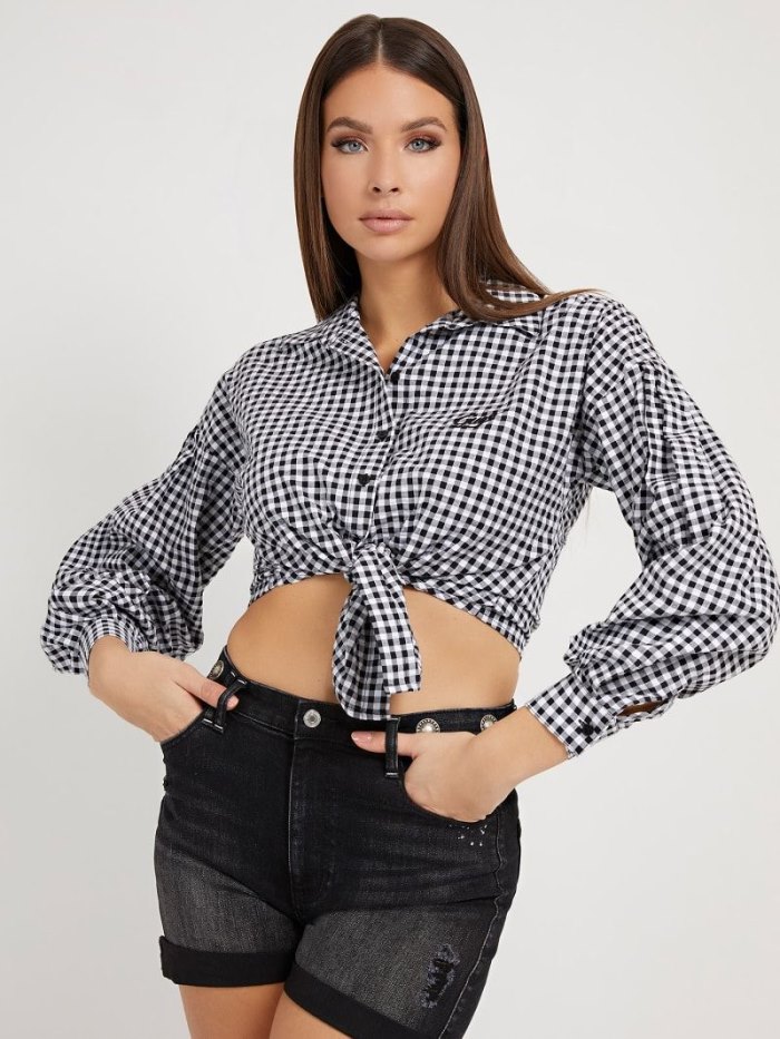 Női Guess Gingham Check Ingek Fehér | HU-040525