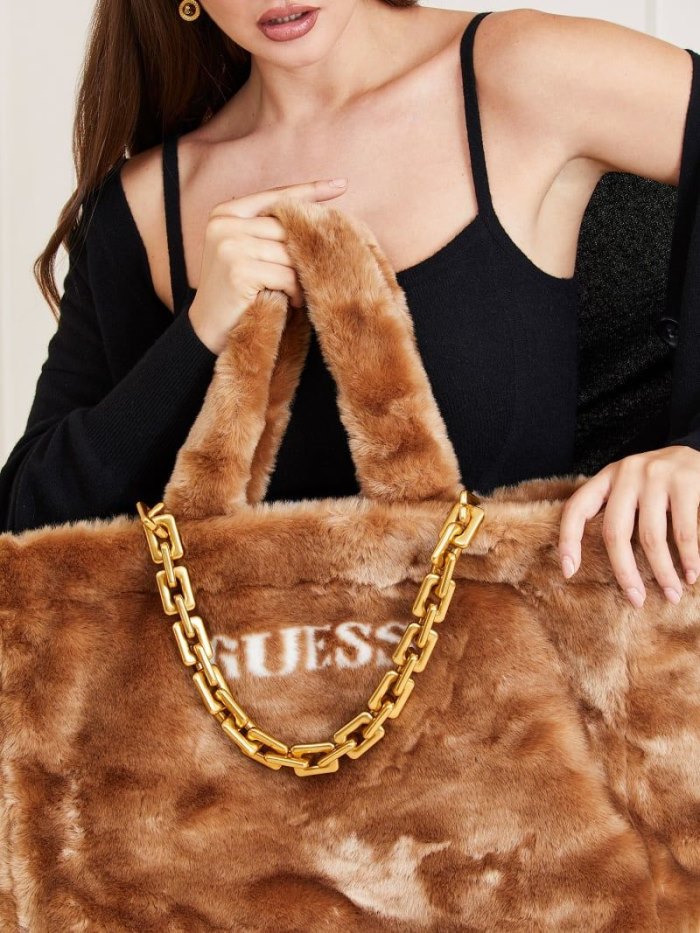 Női Guess Helma Faux Fur Bevásárló Táska Szürke | WM60MJCL