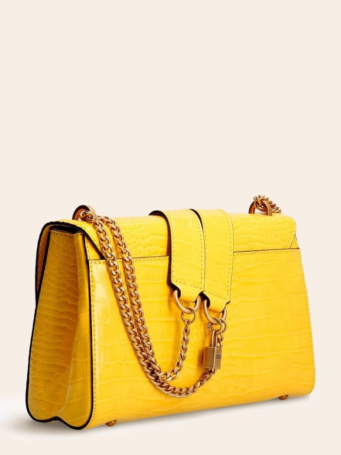 Női Guess Katey Croc Print Crossbody Táska Sárga | HU-672230