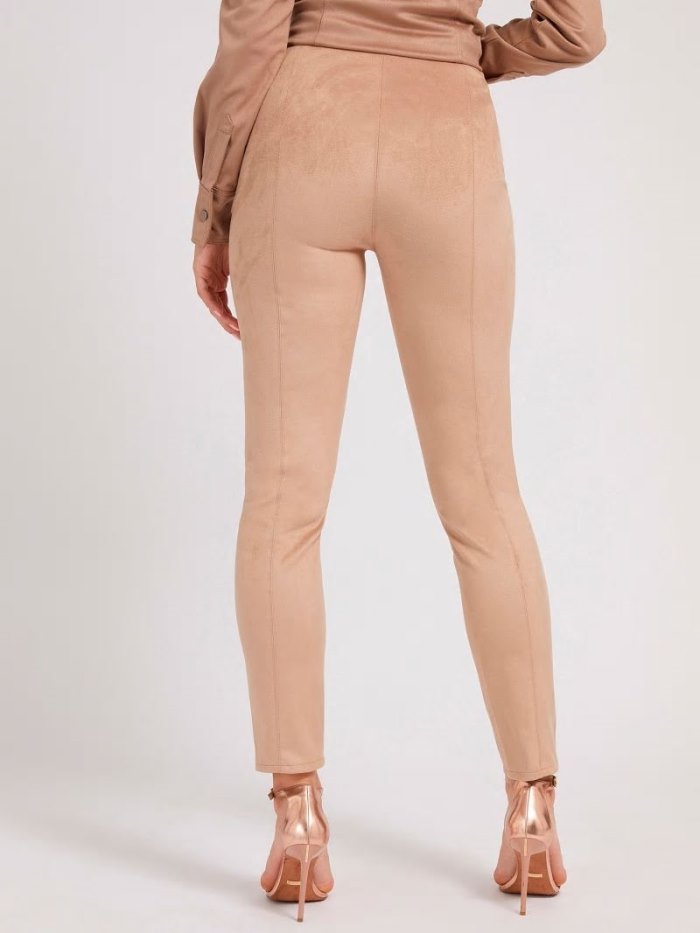 Női Guess Leggings Faux Velúr Leggings Bézs | HU-145562