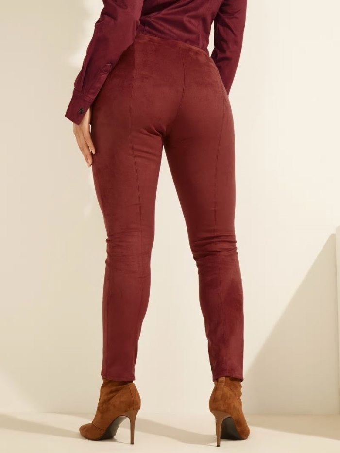 Női Guess Leggings Faux Velúr Leggings Piros | HU-730950