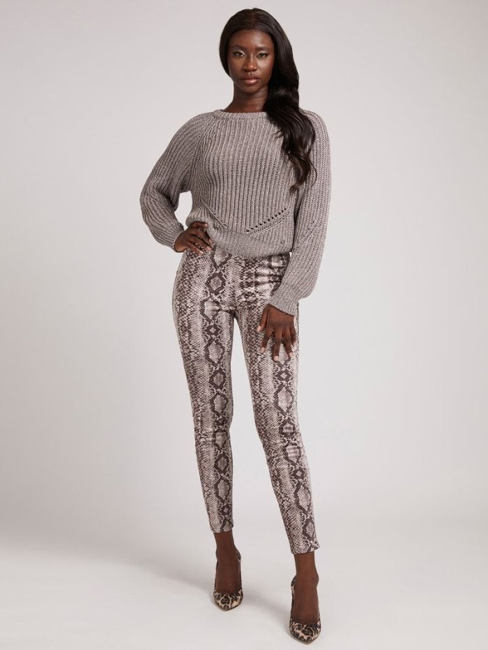 Női Guess Leggings Faux Velúr Phyton Print Leggings Barna | HU-243257