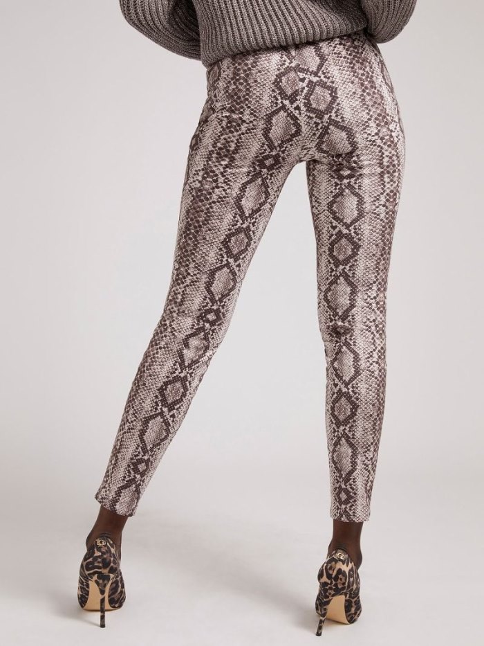 Női Guess Leggings Faux Velúr Phyton Print Leggings Barna | HU-243257