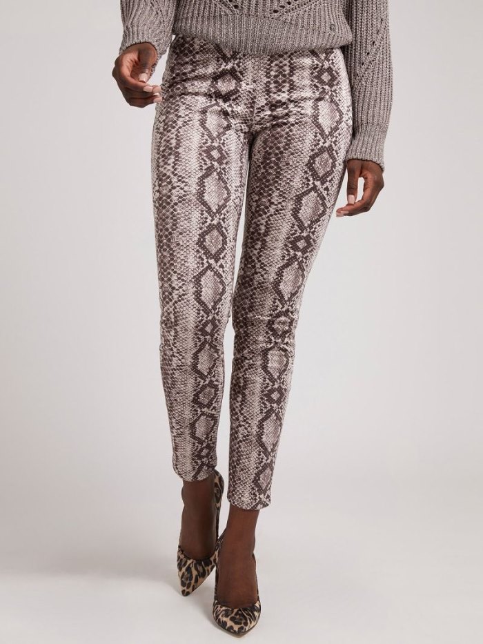 Női Guess Leggings Faux Velúr Phyton Print Leggings Barna | HU-243257