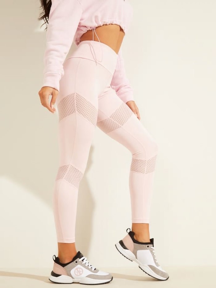 Női Guess Leggings Mesh Insert Microfiber Leggings Rózsaszín | HU-641899