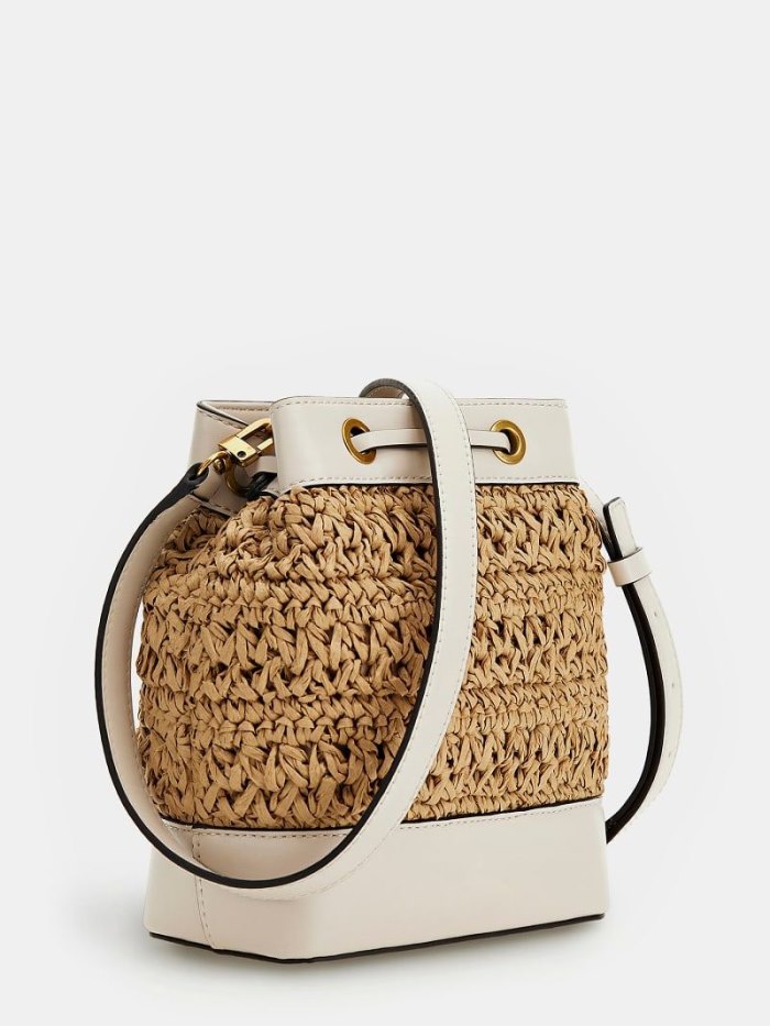 Női Guess Liguria Straw Mini Bucket Bag Vödörtáska Fehér | HU-482131