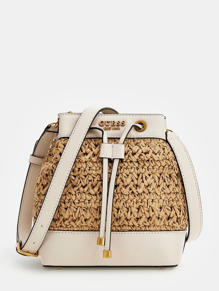 Női Guess Liguria Straw Mini Bucket Bag Vödörtáska Fehér | HU-482131