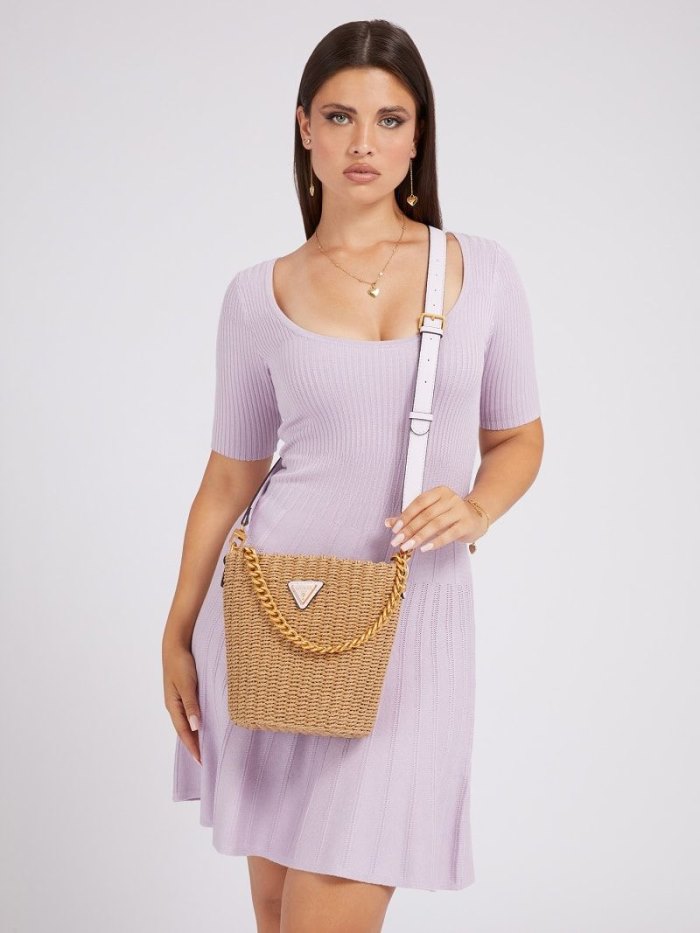 Női Guess Lilica Raffia Mini Bucket Bag Vödörtáska Lilac | HU-241222