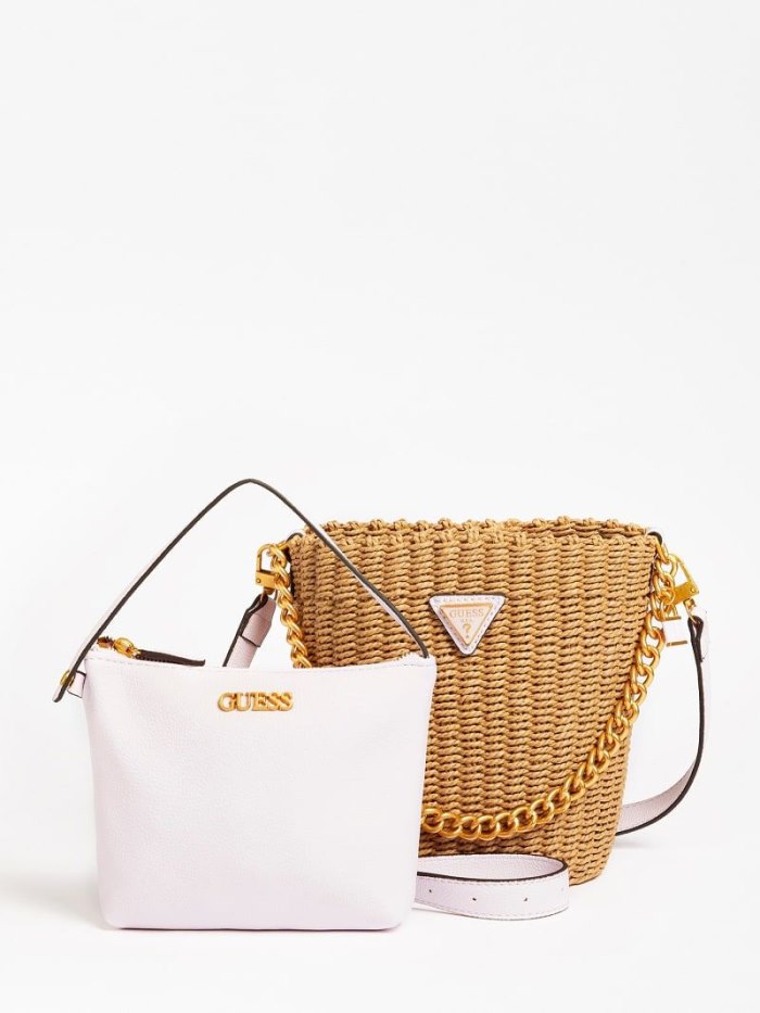 Női Guess Lilica Raffia Mini Bucket Bag Vödörtáska Lilac | HU-241222