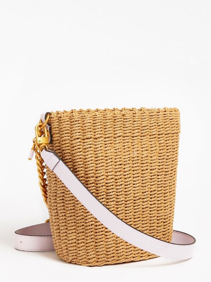 Női Guess Lilica Raffia Mini Bucket Bag Vödörtáska Lilac | HU-241222