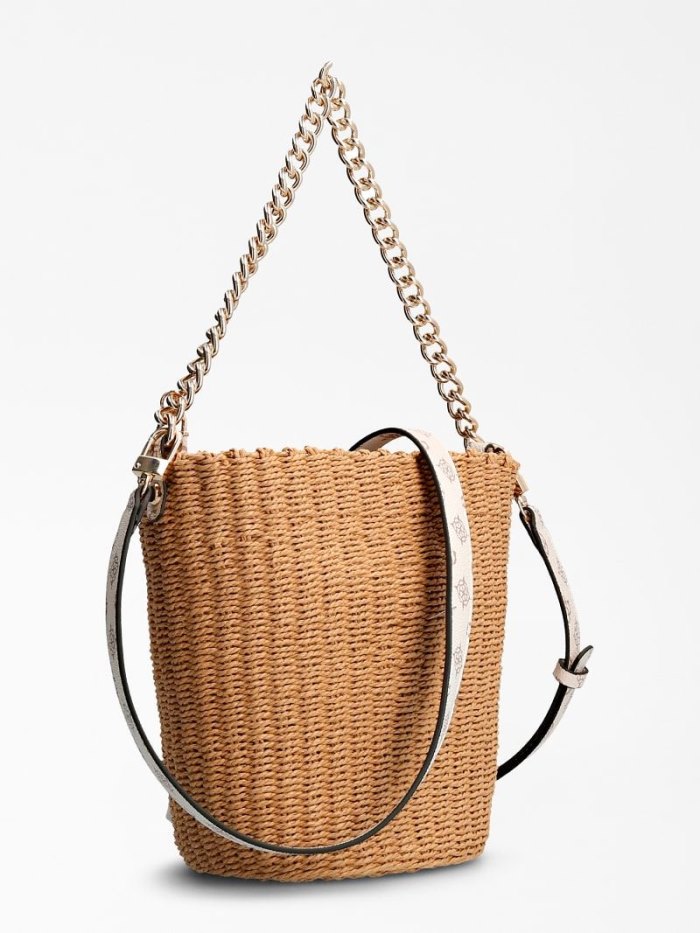 Női Guess Lilica Raffia Mini Bucket Bag Vödörtáska Bézs | HU-852661