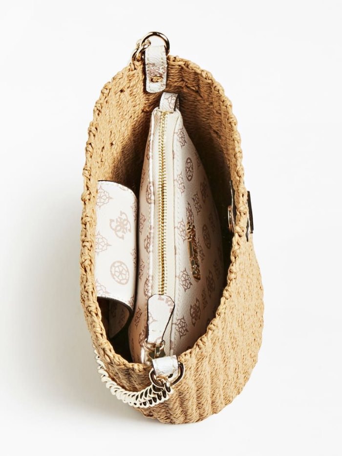 Női Guess Lilica Raffia Mini Bucket Bag Vödörtáska Bézs | HU-852661