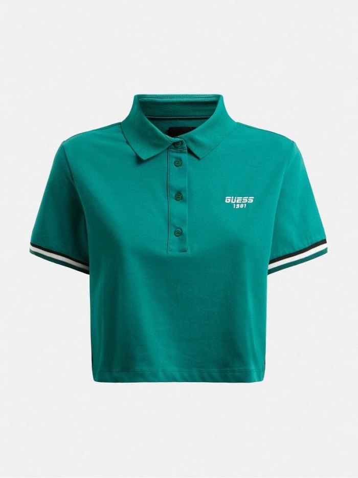 Női Guess Logo Embroidery Pólóing Zöld | HU-238593