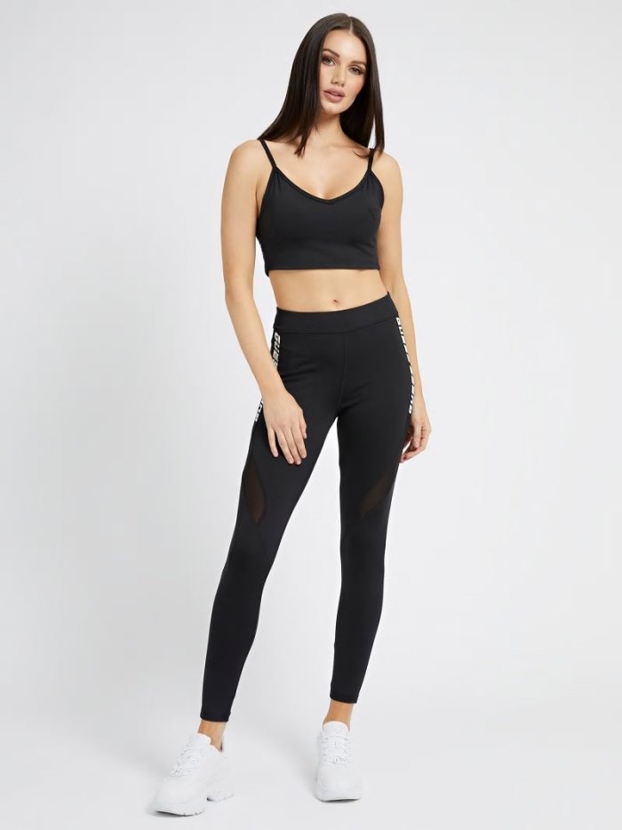 Női Guess Logo Tape Microfiber Leggings Fekete | HU-792999