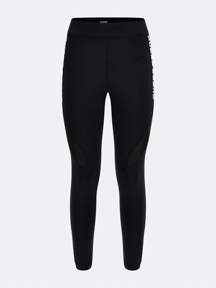 Női Guess Logo Tape Microfiber Leggings Fekete | HU-792999