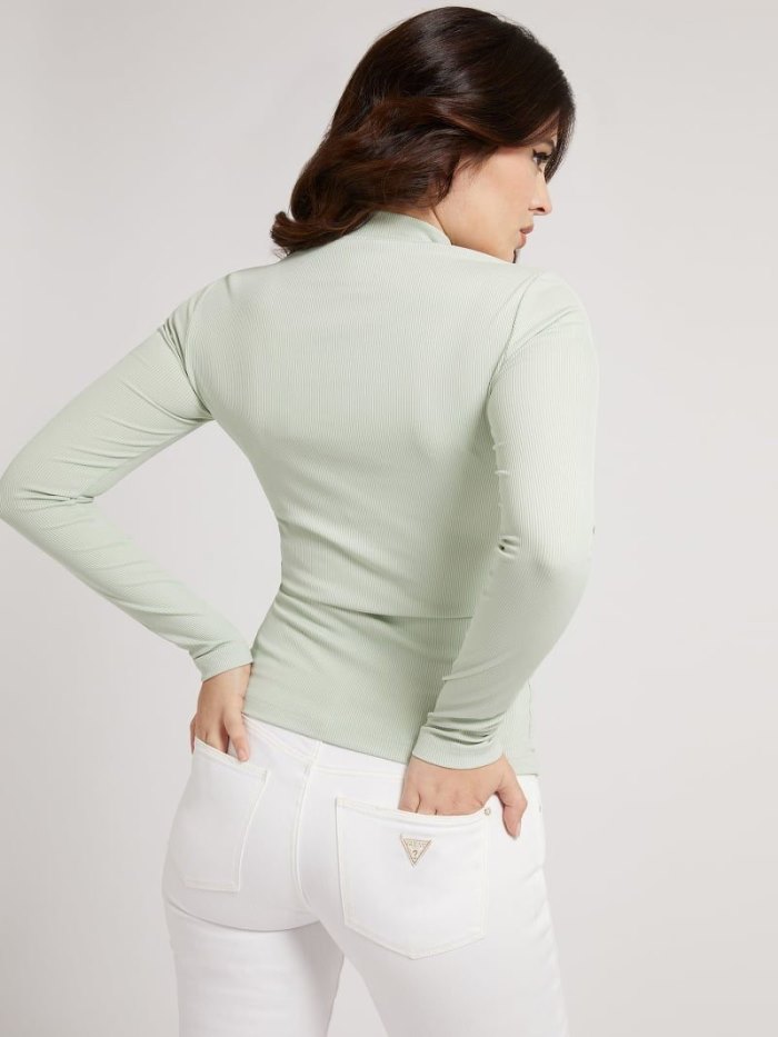 Női Guess Long Sleeves Rib Felsők Zöld | HU-235737