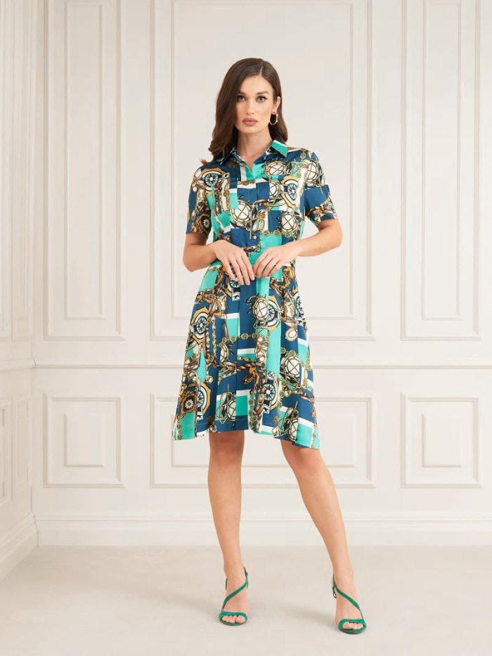 Női Guess Marciano All Over Print Ruha Kék | HU-032595