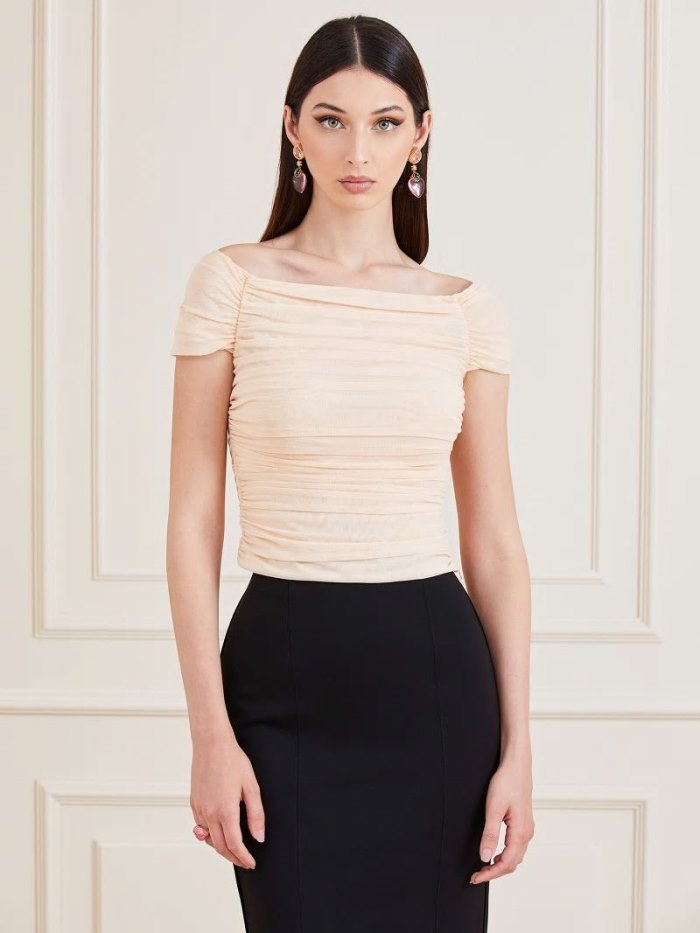 Női Guess Marciano Off-shoulder Felsők Krém | HU-787050