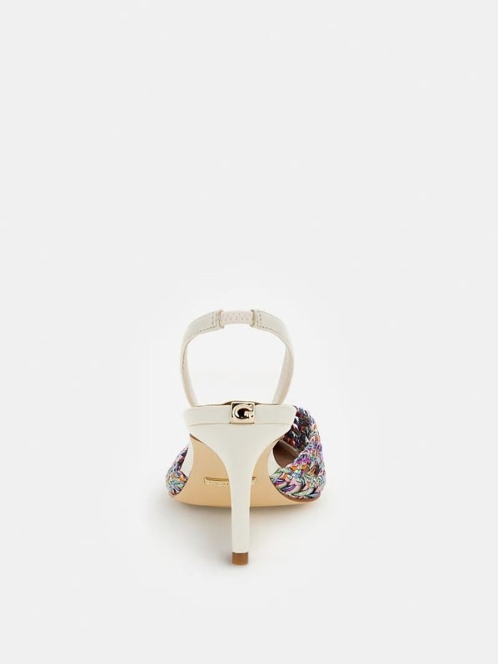 Női Guess Mylee Woven Slingback Fehér | HU-990193