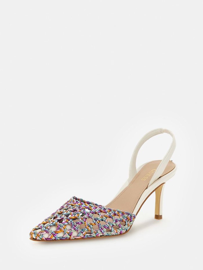 Női Guess Mylee Woven Slingback Fehér | HU-990193