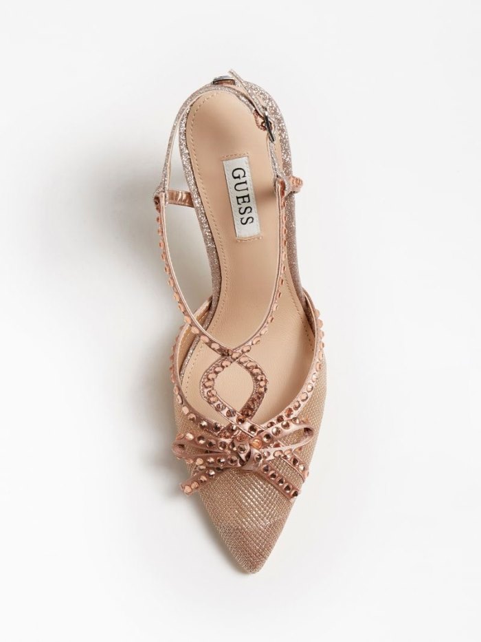 Női Guess Ninita Glitter-look Slingback Rózsaszín | HU-150597