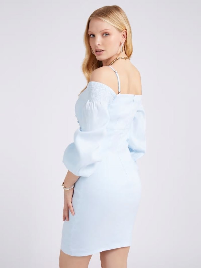 Női Guess Off-shoulder Ruha Világos Kék | HU-733132