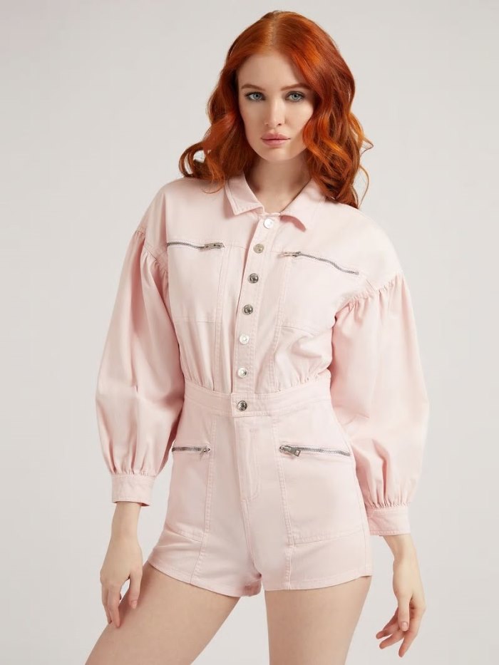 Női Guess Rövid Denim Jumpsuit Rózsaszín | HU-823047