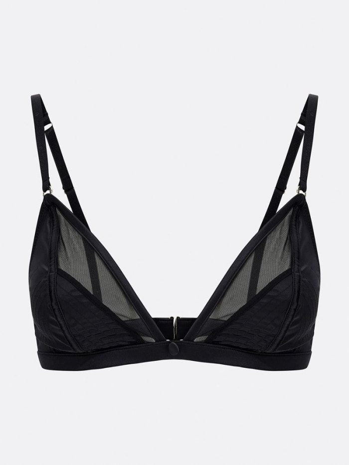 Női Guess Satin Triangle Melltartók Fekete | HU-326162