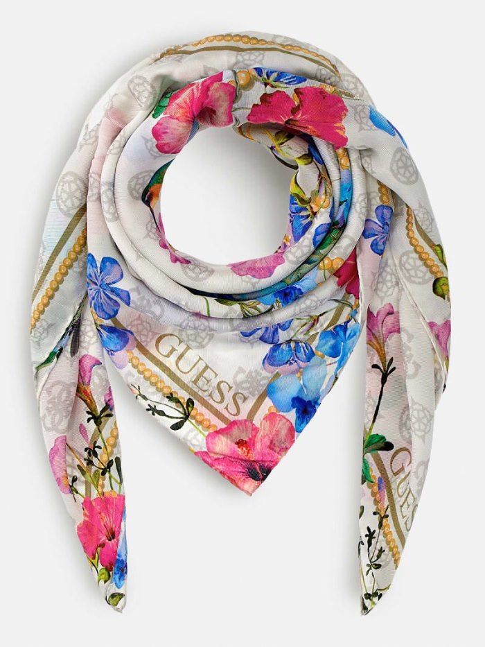 Női Guess Silk Blend Floral Foulards Fehér | HU-999576