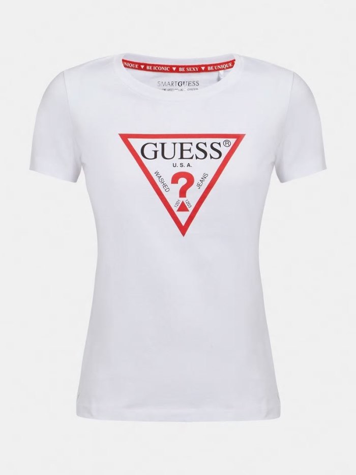 Női Guess Triangle Logo Póló Fehér | HU-276595