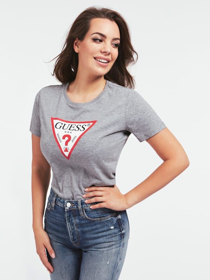 Női Guess Triangle Logo Póló Szürke | HU-509871